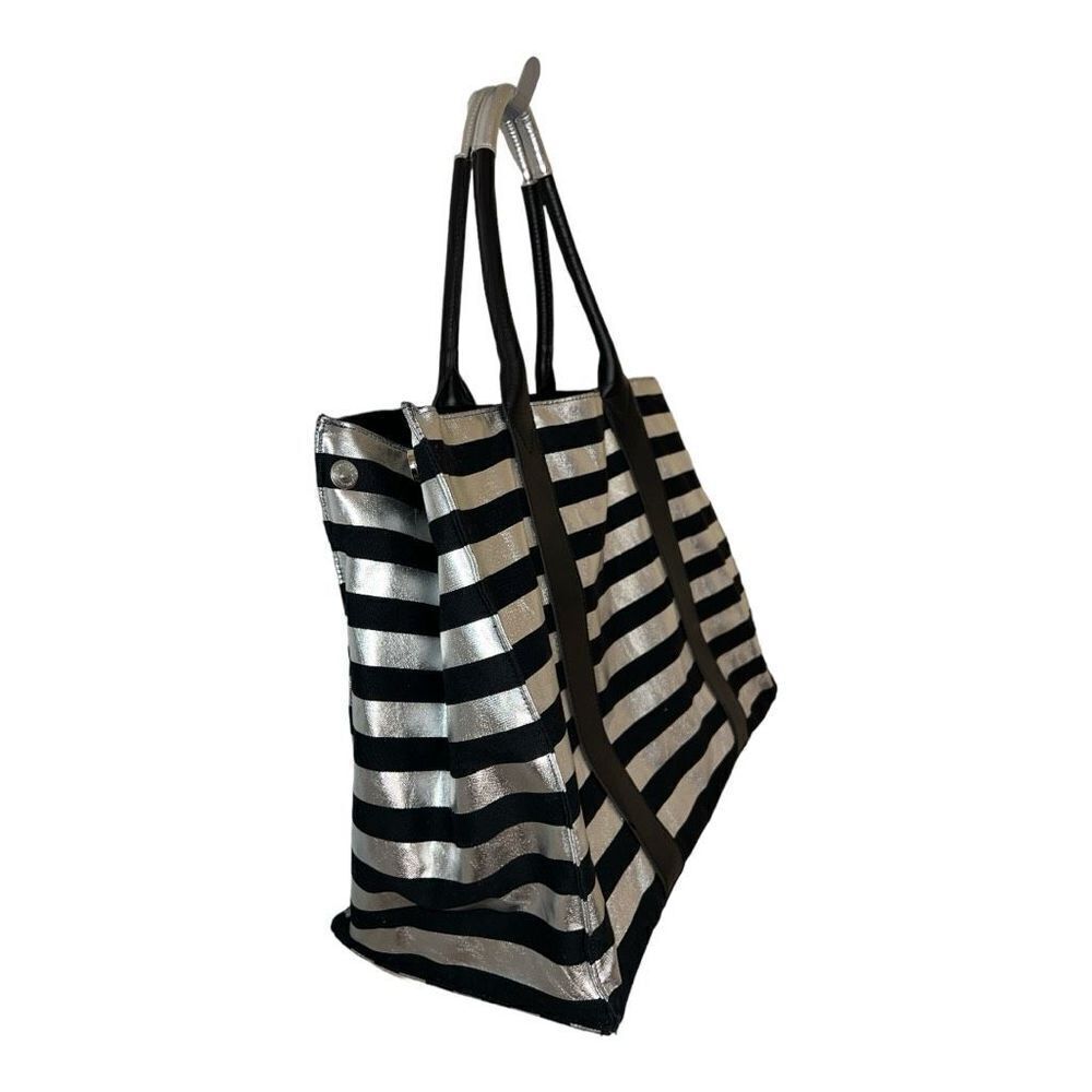 Victoria's Secret X-Large Black Metallic Silver Horizontal Striped Tote Bag - Picture 4 of 5